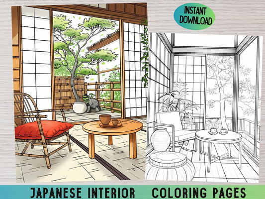 Dibujos para colorear japoneses, Interiores japoneses, Dibujos para colorear interiores, Libro para colorear japonés, Dibujos para colorear para adultos, Dibujos para colorear para el hogar, Dibujos para colorear minimalistas