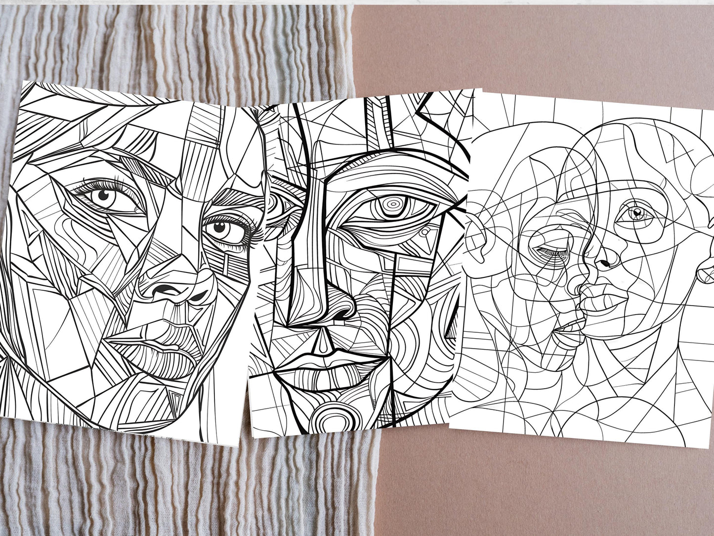 Dibujos para colorear de arte abstracto, caras abstractas, dibujos para colorear abstractos para imprimir, libro para colorear abstracto para adultos, diseño abstracto, dibujos para colorear