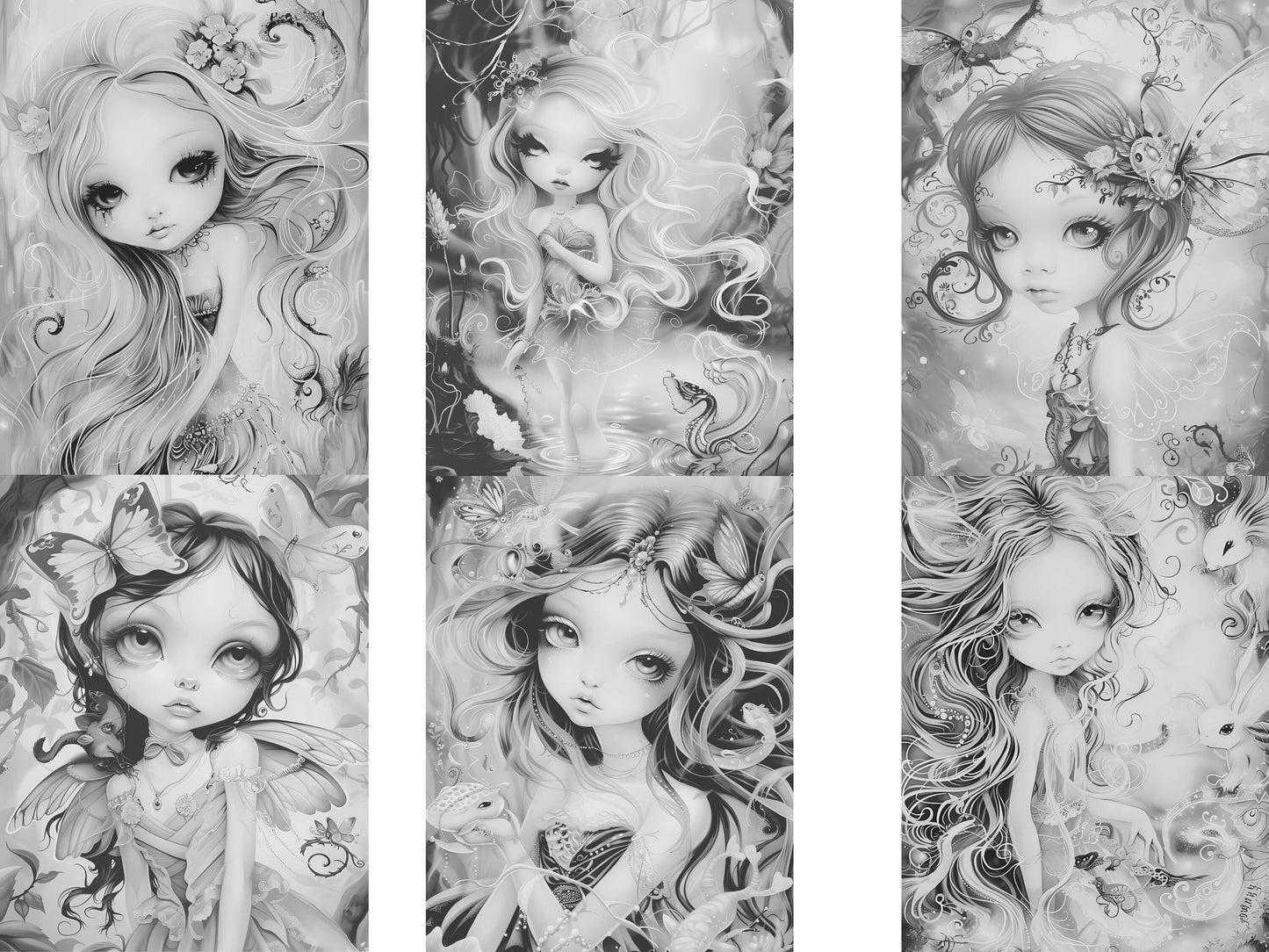 Páginas para colorear de hadas, páginas para colorear de hadas para adultos, hadas del bosque, libro para colorear de hadas, dibujos de fantasía, dibujos en escala de grises, dibujos para colorear para adultos