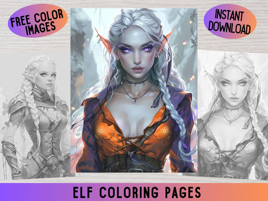 Elfos para colorear, Páginas para colorear de elfos, Páginas para colorear de elfos para imprimir, Páginas para colorear de elfos de fantasía, Elfos para colorear, Páginas para colorear de elfos, Escala de grises