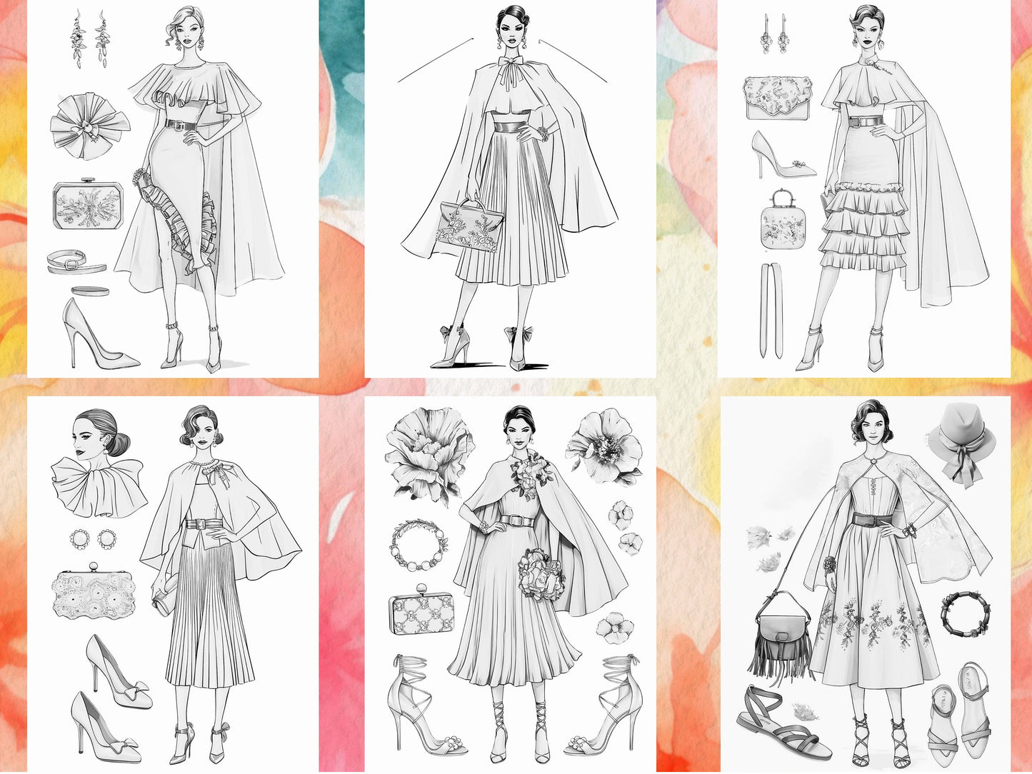 Dibujos para colorear de moda, Dibujos para colorear de moda para adultos, dibujos para colorear para adultos de moda, libro para colorear para adultos de moda, Diseño de moda