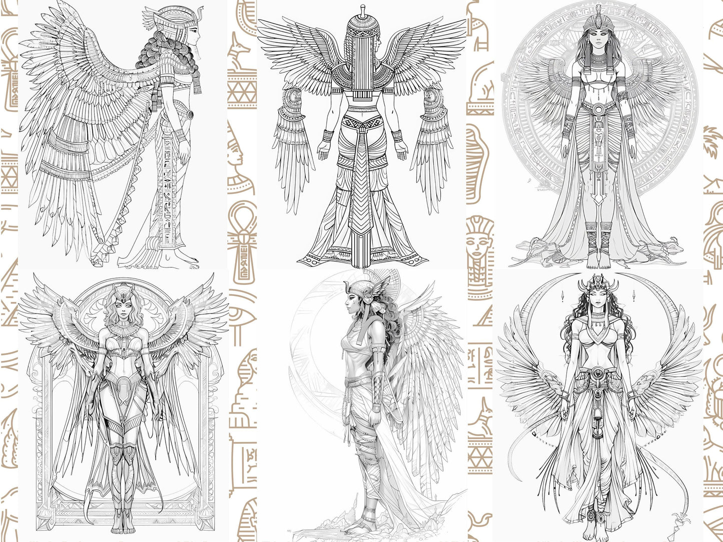 Coloración para adultos, Antiguo Egipto, Antiguo Egipto, Libro para colorear egipcio, Princesa egipcia, libro para colorear para adultos, páginas para colorear