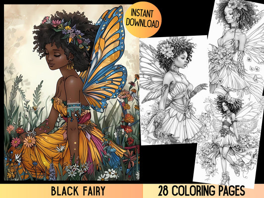 Coloración de chicas negras, Coloración de mujeres negras, Coloración de hadas, Página para colorear, Coloración de fantasía, Coloración de chicas afro, Páginas para colorear para adultos