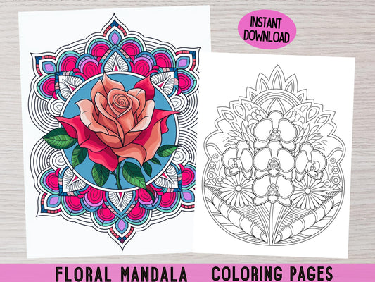 Páginas para colorear de mandalas / Mandalas para imprimir / Mandalas florales para colorear / Libro para colorear para adultos / Mandalas para imprimir / Colorear digitalmente
