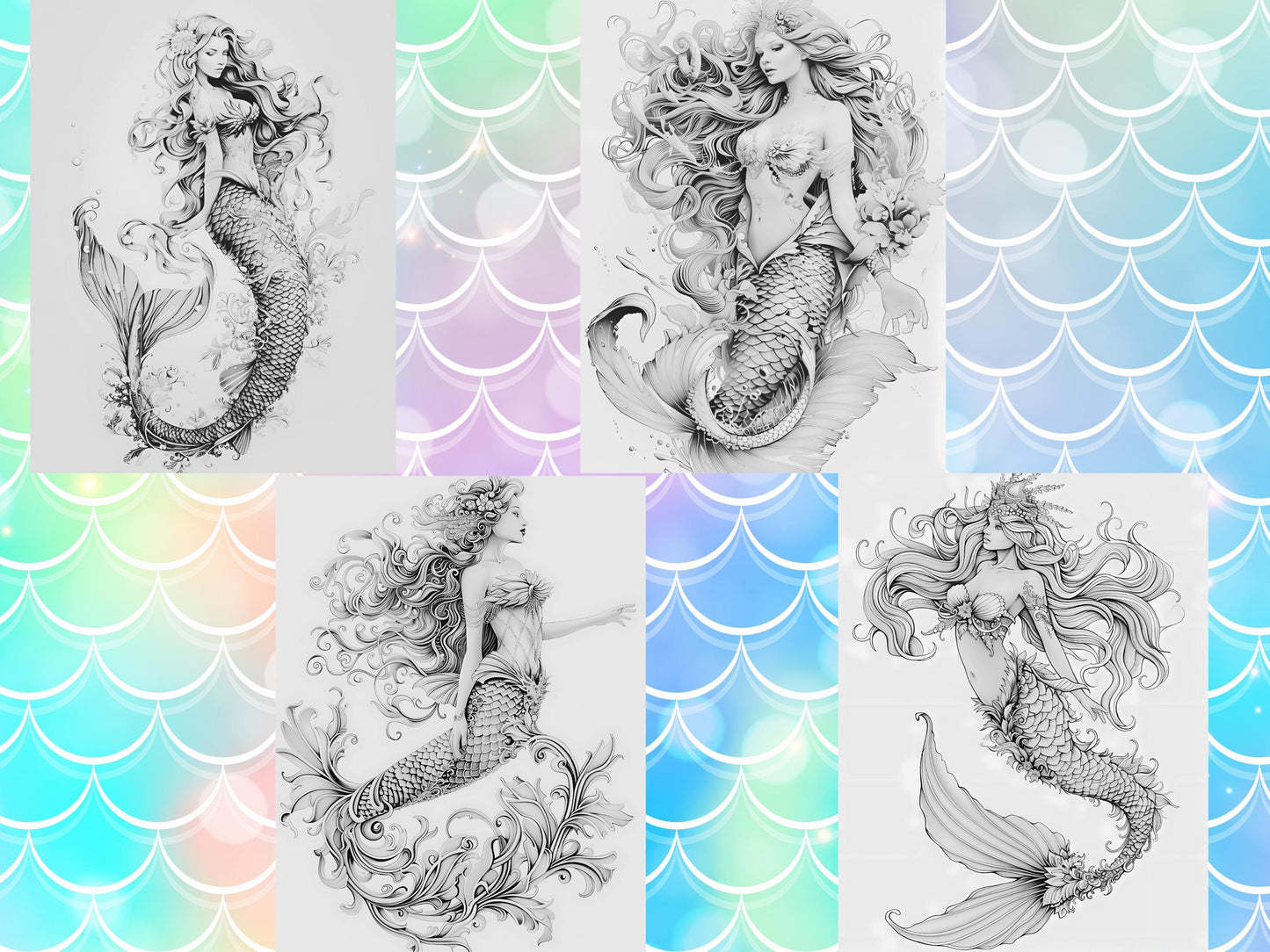 Libro para colorear de sirenas para adultos: Páginas imprimibles de fantasía (PDF)