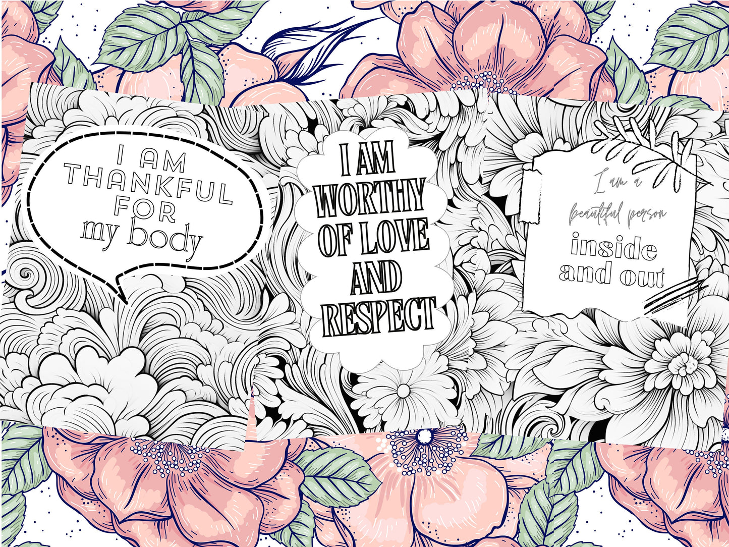 Afirmaciones positivas para colorear, Alivio del estrés, Salud mental, Página para colorear, Páginas para colorear inspiradoras, Soy afirmaciones