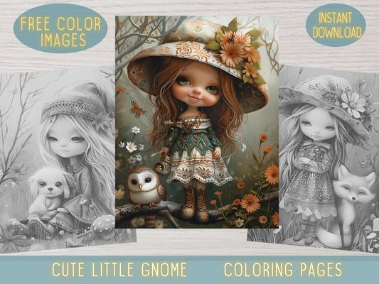 Página para colorear de gnomos, colorear de gnomos, página para colorear de gnomos lindos, libros para colorear de gnomos, colorear para adultos, libro para colorear de gnomos para adultos, floral