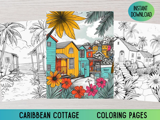 Dibujos para colorear del Caribe, Paraíso tropical, Libro para colorear para adultos, Dibujos para colorear tropicales, Dibujos para colorear tropicales, Dibujos para colorear de verano, Página para colorear