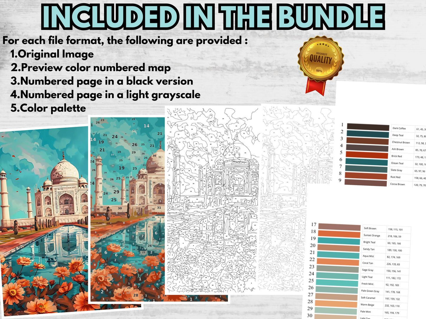 Libro para colorear paisajes por números, dibujos relajantes para adultos, colorear por números fácil, pósteres de viajes, arte de lugares emblemáticos del mundo