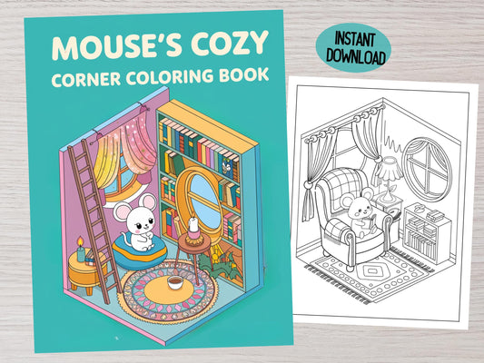 Dibujos para colorear de ratones: lindas habitaciones de bolsillo, rincones acogedores, adorables libros para colorear de ratones para adultos, dibujos para colorear relajantes, dibujos para colorear isométricos