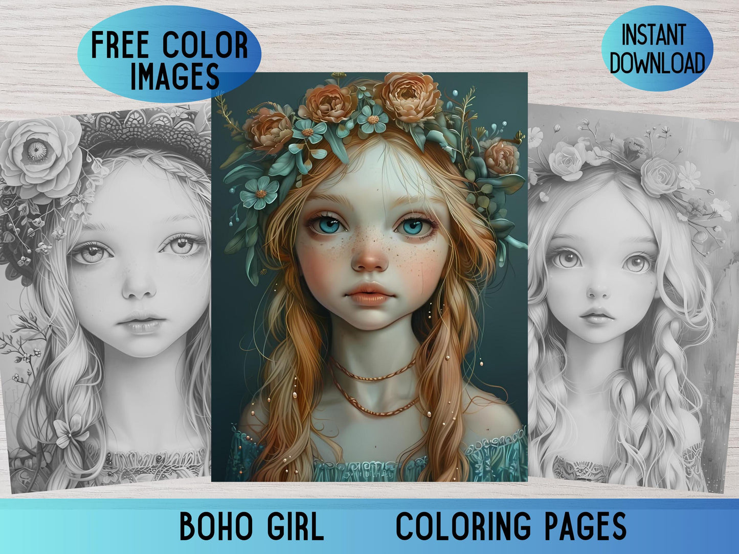 Páginas Para Colorear De Chicas Lindas Boho, Moda Boho, Páginas Para Colorear Para Niñas, Colorear Para Adultos, Coloración En Escala De Grises, Chicas Boho, Pdf