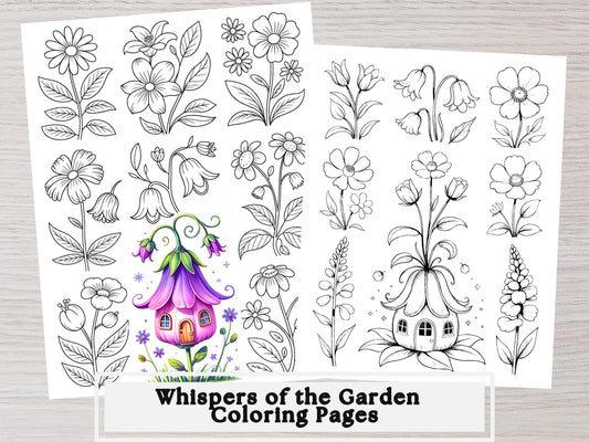 Hojas para colorear de flores, página para colorear floral imprimible, libro para colorear de flores, páginas para colorear para adultos, descarga instantánea