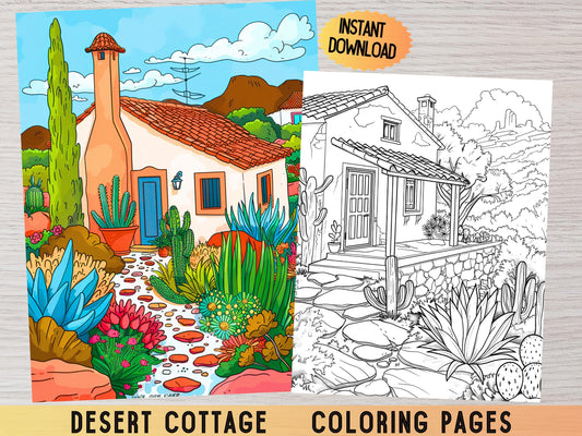 Dibujos para colorear del desierto, dibujos para colorear de cactus, dibujos para colorear de paisajes desérticos, dibujos para colorear para adultos, descarga digital, dibujos para colorear imprimibles