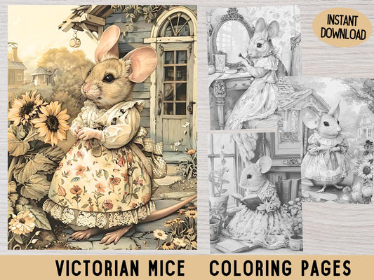 Libro para colorear para adultos, Libro para colorear de ratones, Libro para colorear de ratones, Libro para colorear victoriano, Libro para colorear en escala de grises, Libro para colorear de ratones, Páginas para colorear