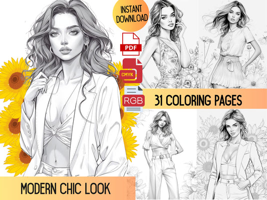 Libro para colorear de ilustración de moda, Páginas para colorear de moda para adultos, Páginas para colorear para adultos de moda, libro para colorear para adultos de moda, Chic