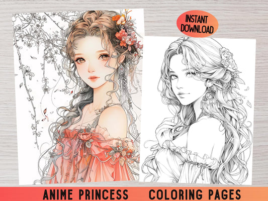 Páginas para colorear de anime, libro para colorear de anime, dibujos para colorear para adultos, dibujos para colorear de fantasía, dibujos para colorear de chicas de anime, páginas para colorear, dibujos para colorear de princesas, pdf