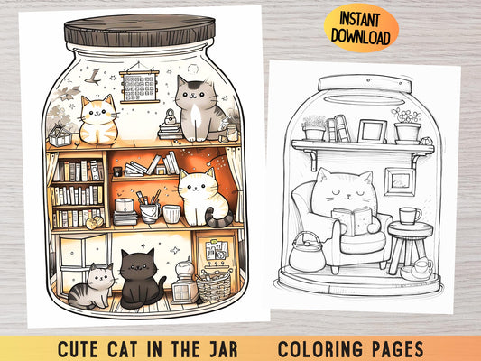 Dibujos para colorear de gatos kawaii, Dibujos para colorear de gatos, Dibujos para colorear kawaii, Libro de gatos kawaii, Gatos en frascos, Dibujos para colorear de gatos lindos, Páginas kawaii, Páginas para colorear para adultos
