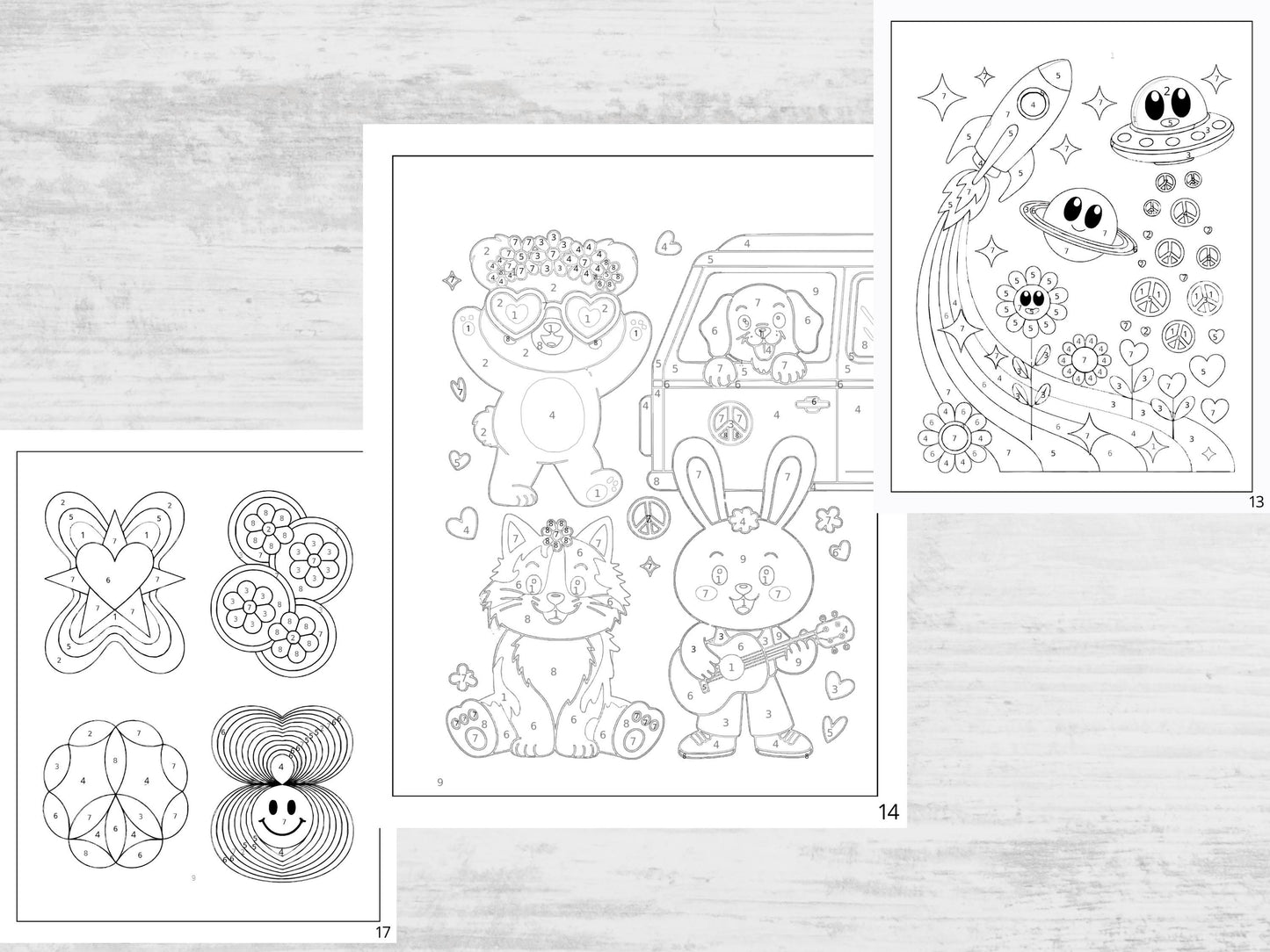 Libro para colorear retro con flores para colorear por números (PDF)