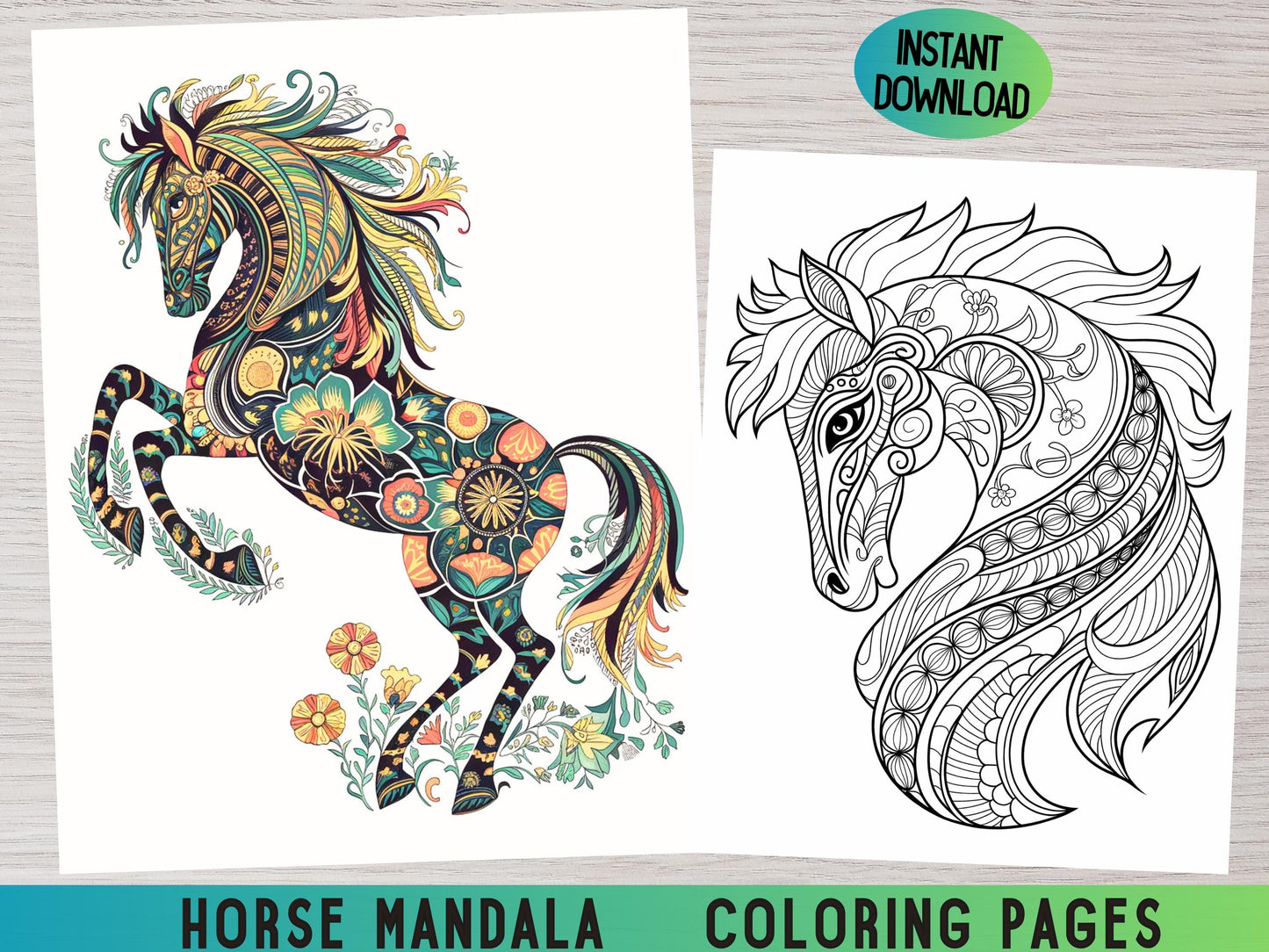 Dibujos de caballos para colorear, dibujos de caballos para imprimir, dibujos de caballos para colorear para adultos, diseños intrincados, mandalas de caballos, libros para colorear de caballos, páginas relajantes