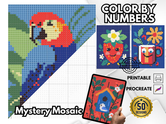 Mosaicos misteriosos, páginas para colorear, mosaicos misteriosos, colorear por números, colorear por números fácil, aliviar el estrés, colorear relajante