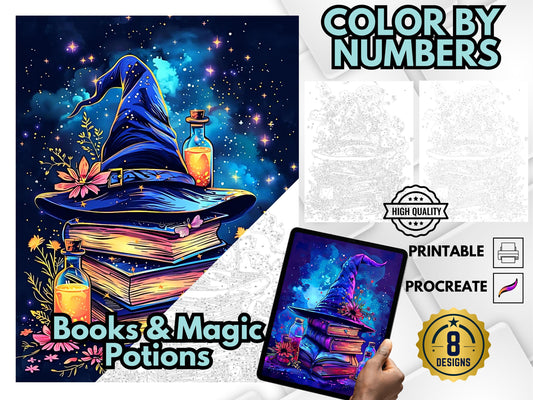 Colorear por números: Pociones, Colorear por números, Pintar por números, Colorear imprimible, Colorear para adultos, Colorear digitalmente