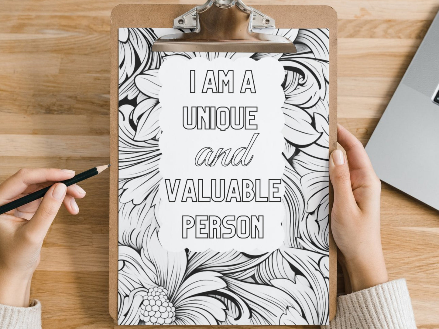 Afirmaciones positivas para colorear, Alivio del estrés, Salud mental, Página para colorear, Páginas para colorear inspiradoras, Soy afirmaciones