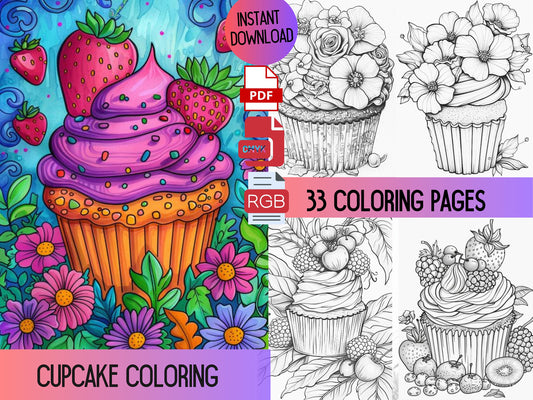 Colorear cupcakes, Colorear dulces, Cupcake, Libro para colorear alimentos, Colorear adultos, Cupcake lindo, Páginas para colorear alimentos, libro para colorear, imprimible