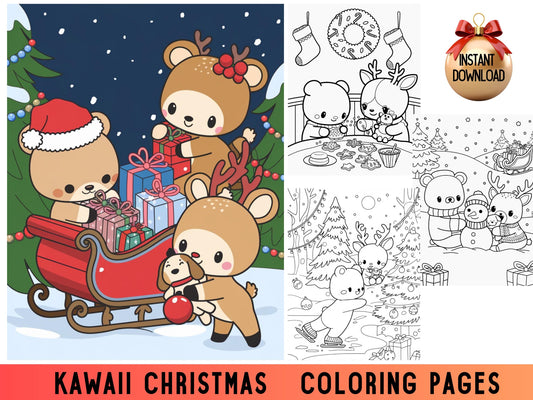 Navidad kawaii, dibujos para colorear de navidad, dibujos para colorear kawaii, dibujos para colorear de vacaciones, dibujos para colorear de navidad, dibujos para colorear festivos, dibujos kawaii lindos, dibujos para colorear de invierno