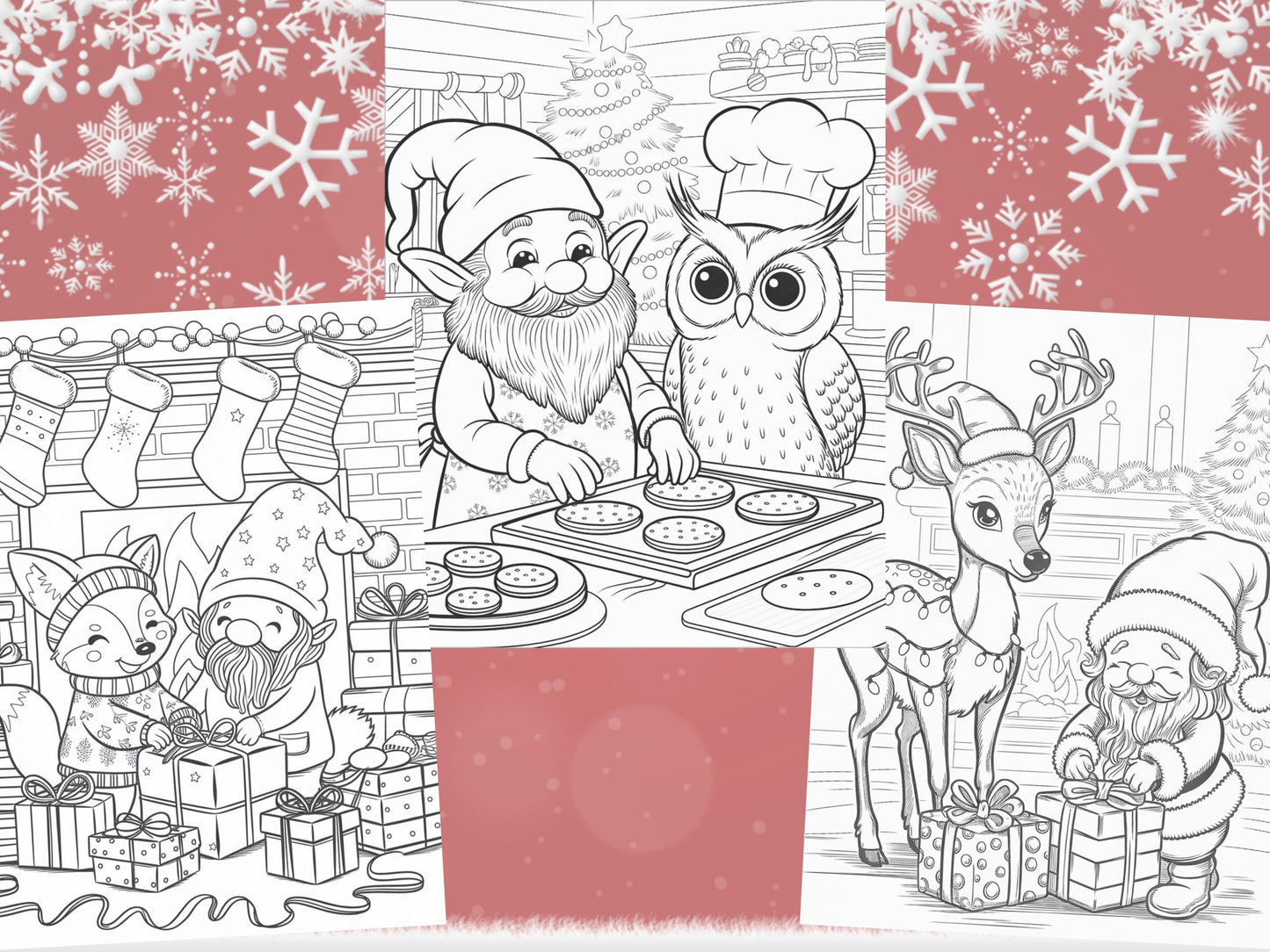 Dibujos para colorear de gnomos navideños, gnomos festivos, animales del bosque de invierno, libro para colorear de vacaciones, dibujos para colorear de invierno, dibujos para colorear de gnomos imprimibles
