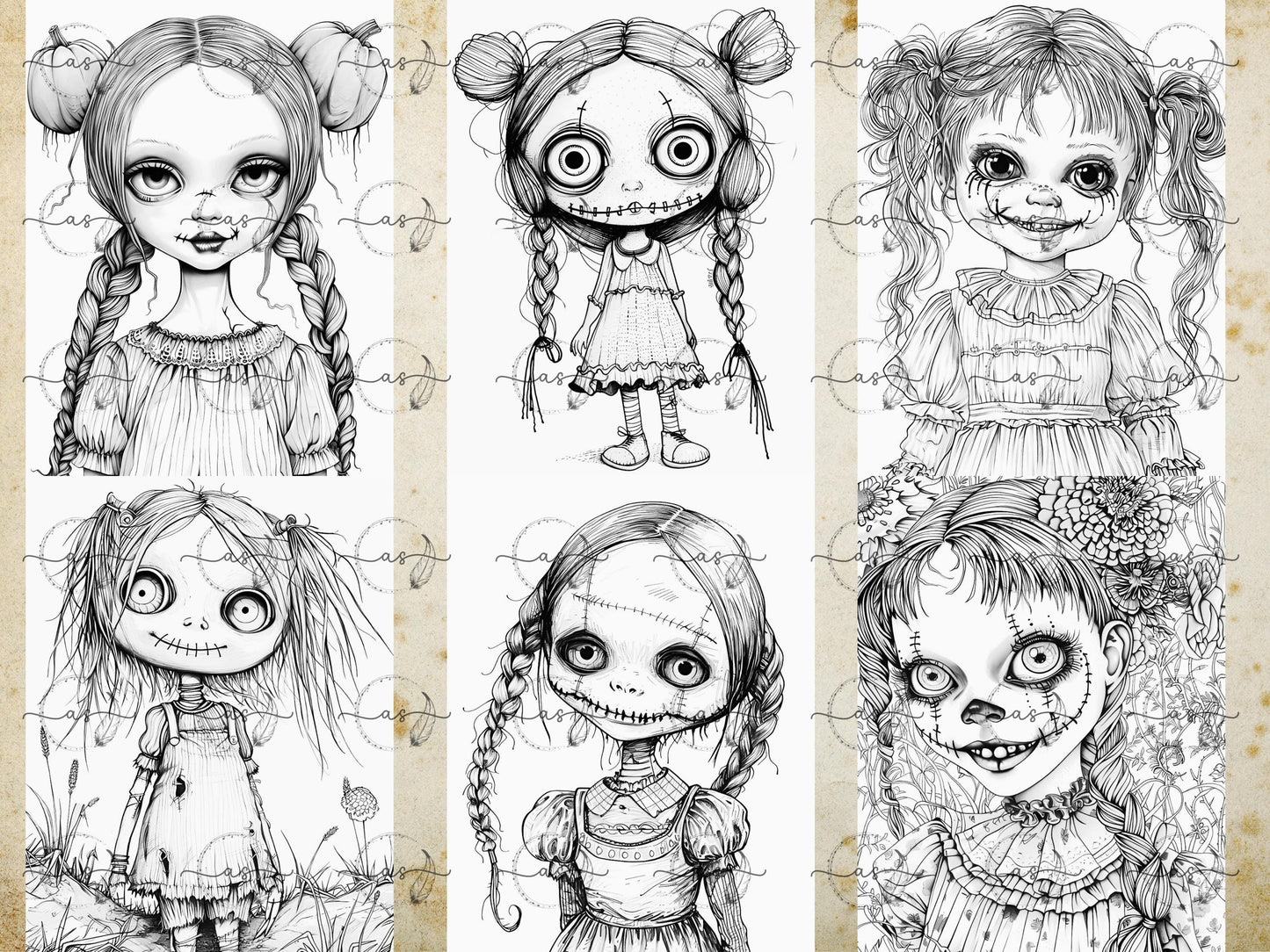 Dibujos para colorear de muñecas espeluznantes, Dibujos espeluznantes, Dibujos de terror, Dibujos para colorear para adultos, Dibujos de terror, Dibujos de Halloween