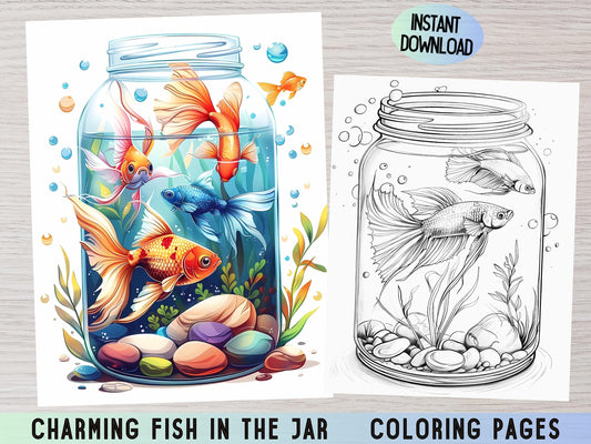 Dibujos para colorear peces, Libro para colorear peces, Dibujos para colorear peces en un frasco, Dibujos para colorear acuarios, Dibujos para colorear peces para imprimir, Dibujos para colorear adultos