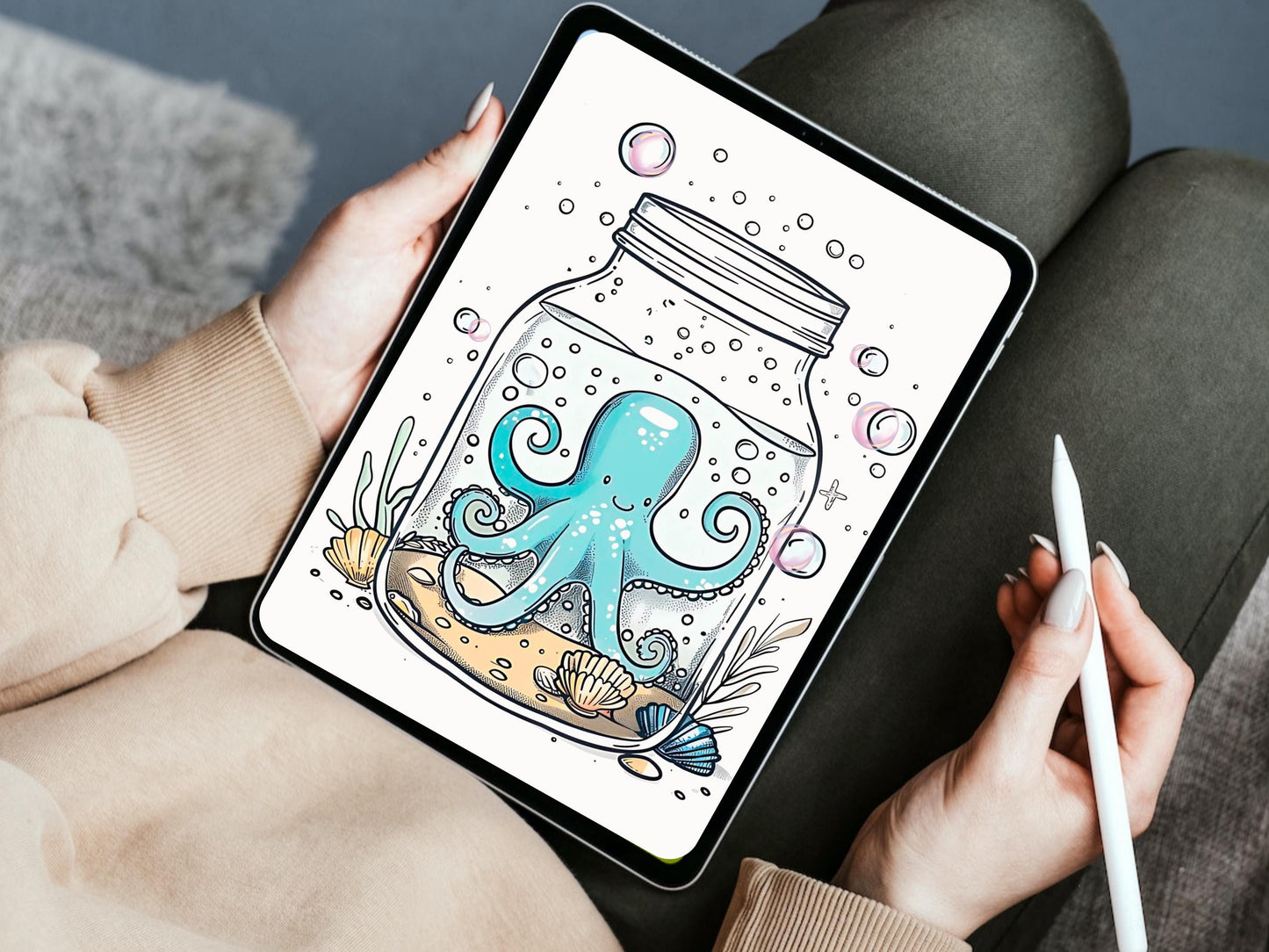 Dibujos para colorear bajo el agua / Animales marinos en frascos / Hojas para colorear bajo el agua para imprimir / Lindas escenas submarinas, dibujos para colorear atrevidos y fáciles