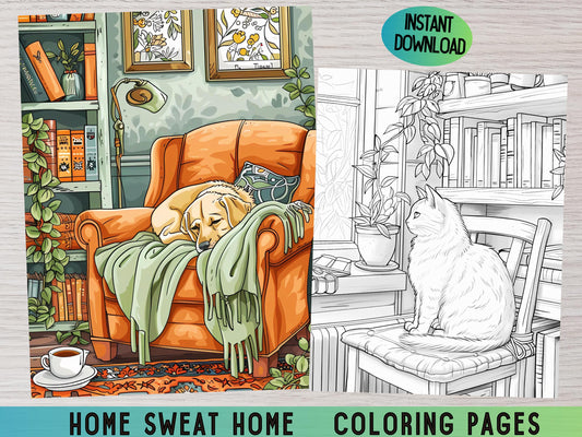 Páginas para colorear de casas acogedoras, libro para colorear acogedor, páginas para colorear acogedoras, páginas para colorear de interiores, páginas para colorear de casas, páginas para colorear relajantes, páginas para colorear para adultos