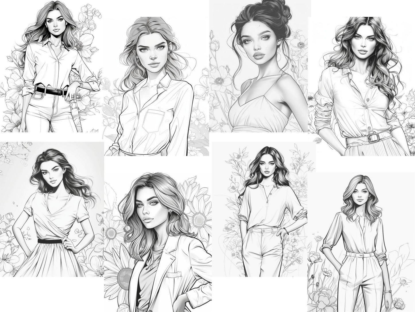 Libro para colorear de ilustración de moda, Páginas para colorear de moda para adultos, Páginas para colorear para adultos de moda, libro para colorear para adultos de moda, Chic