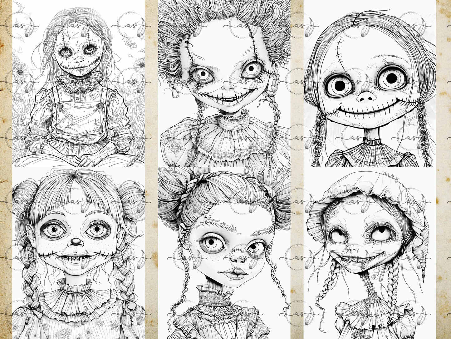 Dibujos para colorear de muñecas espeluznantes, Dibujos espeluznantes, Dibujos de terror, Dibujos para colorear para adultos, Dibujos de terror, Dibujos de Halloween