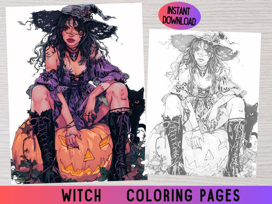 ¿Qué páginas para colorear?, Libro para colorear, Dibujos para colorear para imprimir, Páginas para colorear para adultos, Páginas para colorear de Halloween, Dibujos para colorear en escala de grises/ Dibujos para colorear de brujas