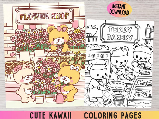 Página para colorear kawaii, Lindo libro para colorear kawaii, Lindos dibujos para colorear kawaii, Libro para colorear kawaii, Espacios acogedores, Lindas páginas para colorear kawaii
