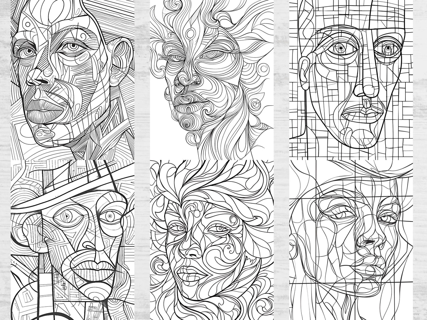 Dibujos para colorear de arte abstracto, caras abstractas, dibujos para colorear abstractos para imprimir, libro para colorear abstracto para adultos, diseño abstracto, dibujos para colorear