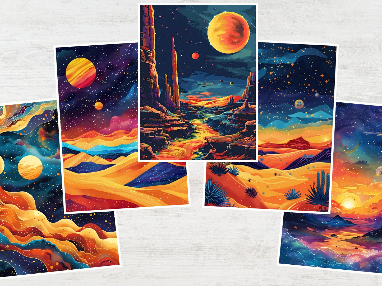 Colorear por números para adultos, páginas para colorear del espacio, galaxias y paisajes imprimibles en PDF y PNG, libro para colorear digital de descarga instantánea