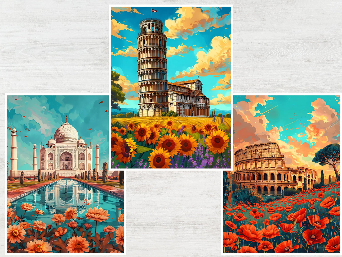 Libro para colorear paisajes por números, dibujos relajantes para adultos, colorear por números fácil, pósteres de viajes, arte de lugares emblemáticos del mundo