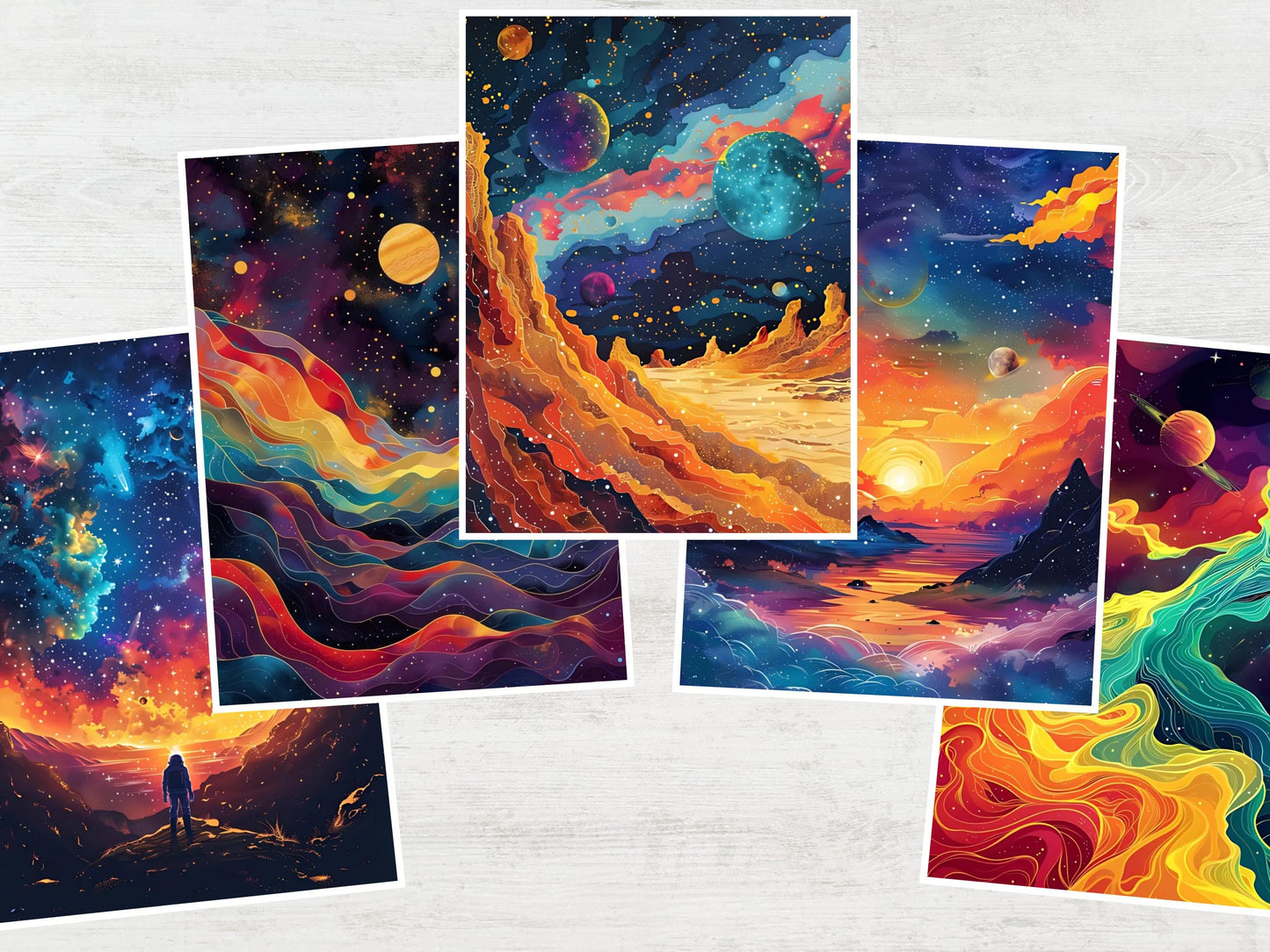 Colorear por números para adultos, páginas para colorear del espacio, galaxias y paisajes imprimibles en PDF y PNG, libro para colorear digital de descarga instantánea