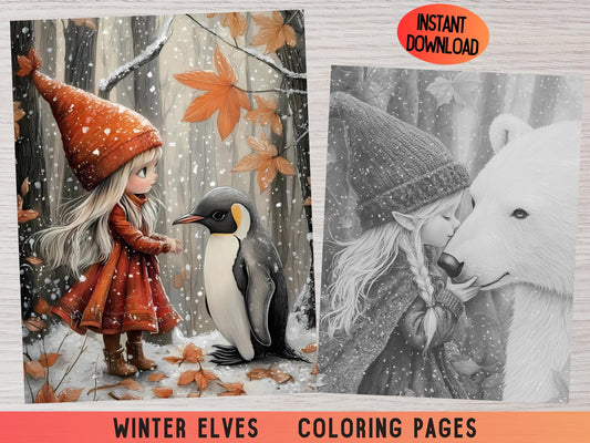 Dibujos para colorear de elfos, Dibujos para colorear de elfos para imprimir, Libro para colorear para adultos, Dibujos para colorear de elfos, Dibujos para colorear de fantasía, Dibujos para colorear de invierno/Dibujos para colorear de elfos