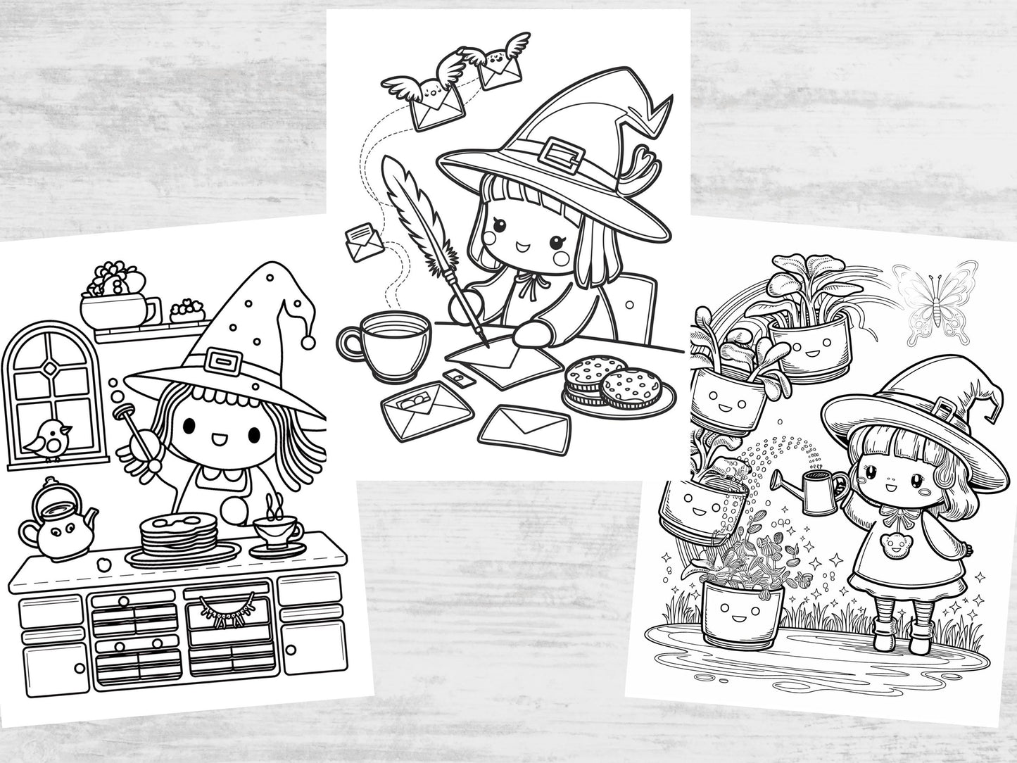 Páginas para colorear de brujas, páginas para colorear de brujas para imprimir, páginas para colorear de brujas para adultos y niños, brujas lindas, páginas para colorear de brujas y gatos
