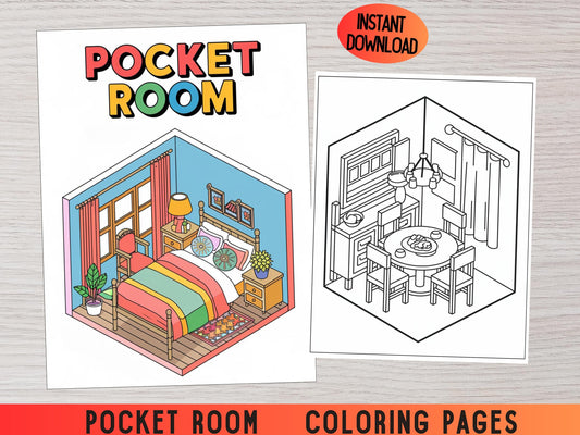 Habitación para colorear isométrica, dibujos para colorear para aliviar el estrés, linda habitación para colorear, habitación de bolsillo, páginas para colorear de habitaciones, habitación isométrica, colorear para adultos
