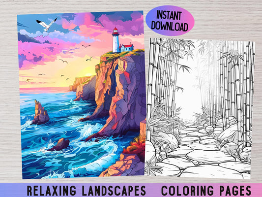 Dibujos para colorear paisajes, Dibujos para colorear relajantes, Dibujos para aliviar el estrés, Dibujos para colorear montañas, Dibujos para colorear paisajes, Dibujos para colorear naturaleza, Dibujos para colorear para adultos