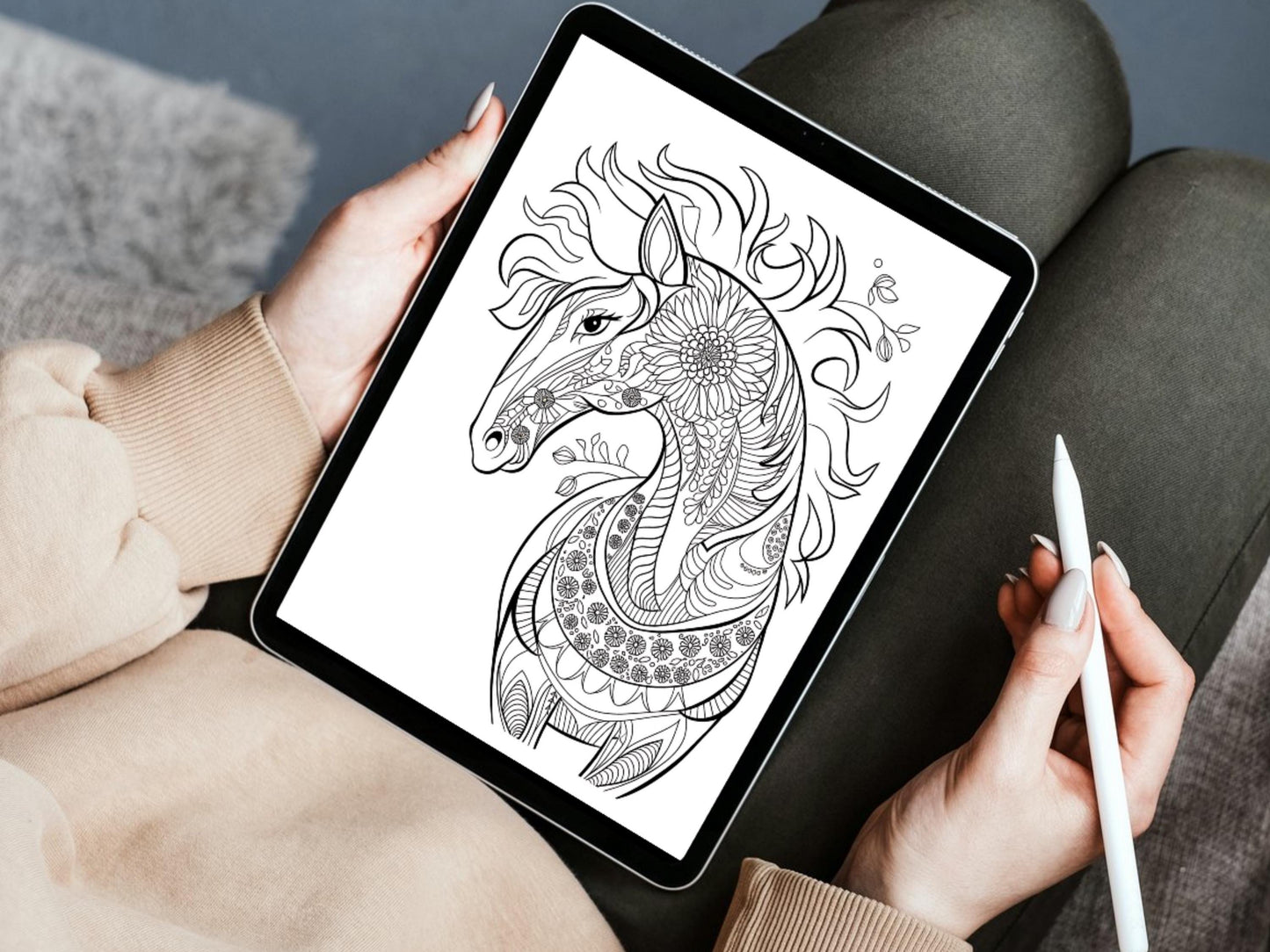 Dibujos de caballos para colorear, dibujos de caballos para imprimir, dibujos de caballos para colorear para adultos, diseños intrincados, mandalas de caballos, libros para colorear de caballos, páginas relajantes