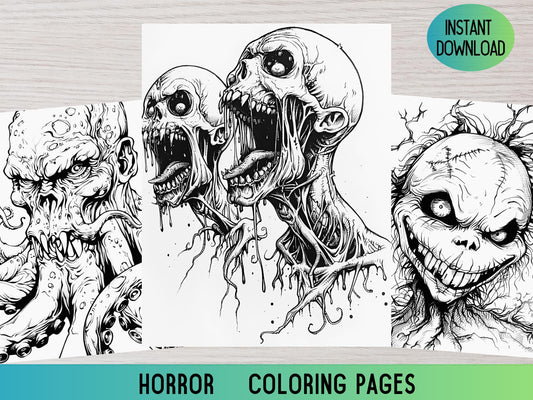 Dibujos de terror para colorear, Dibujos para colorear para adultos, Dibujos de miedo para colorear, Dibujos de monstruos para colorear, Libro de terror para colorear, Halloween