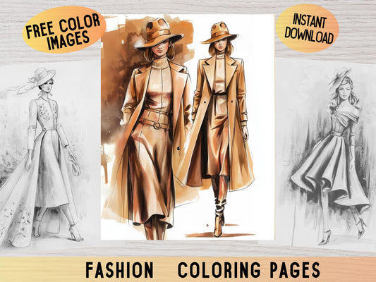 Dibujos para colorear de moda, Dibujos para colorear ropa, Dibujos para colorear de moda para adultos, Libro para colorear de moda para adultos, Diseño de moda