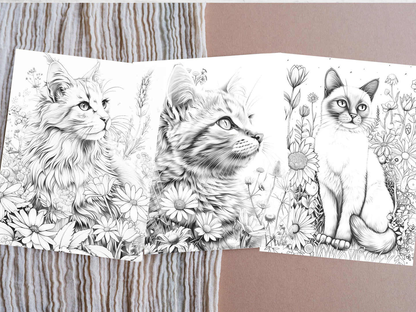 Página para colorear de gatos, páginas para colorear de gatos para imprimir, páginas para colorear de gatos para adultos, gatos y plantas, páginas para colorear de gatos