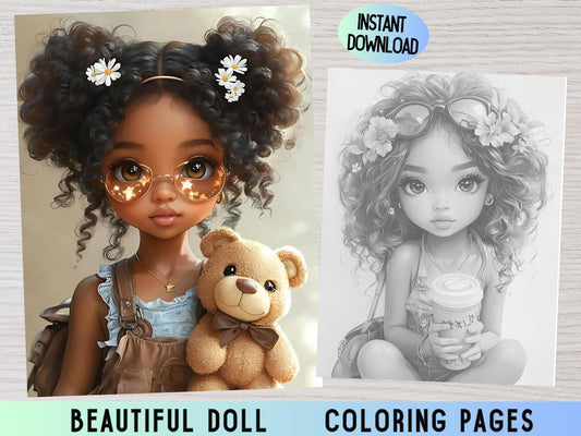 Páginas para colorear de muñecas, Páginas para colorear en escala de grises, Páginas para colorear lindas, Páginas para colorear para adultos, Páginas para colorear de muñecas, Páginas para colorear de muñecas negras/Páginas para colorear de niñas